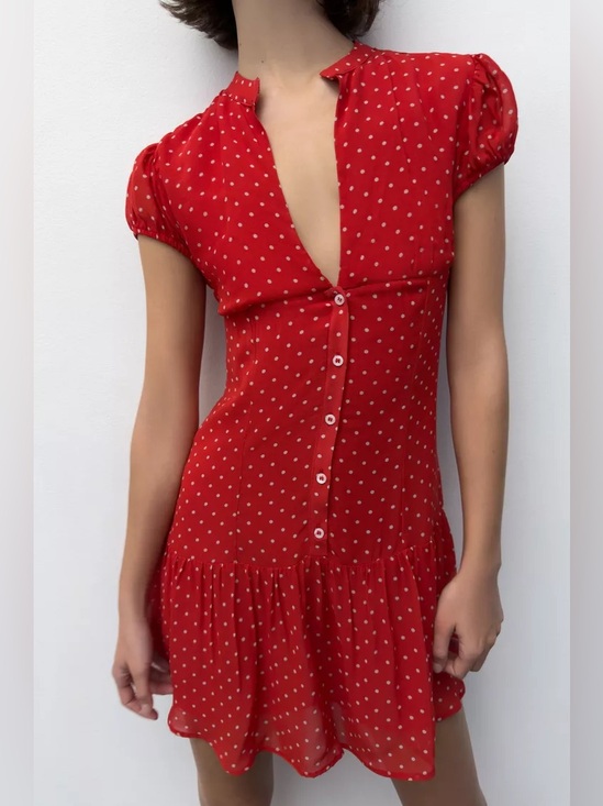 Zara Dresses & Skirts - Zara Red Polka Dot Button-Front Mini Dress. POP